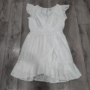 Japna White Eyelet Midi Dress with Ruffle Sleeves